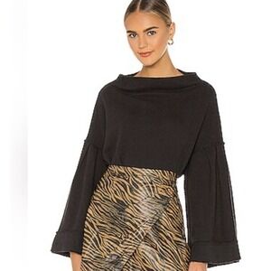 We The Free Layered FlounceSleeve Black Top Open Back BoatNeck